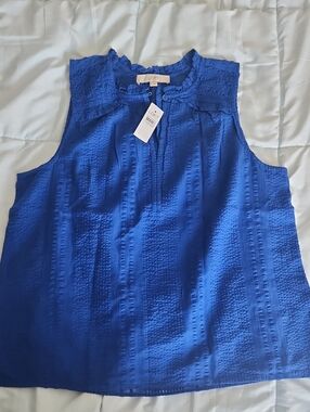 LOFT Royal Blue Ruffled Mock Neck Sleeveless Camisole